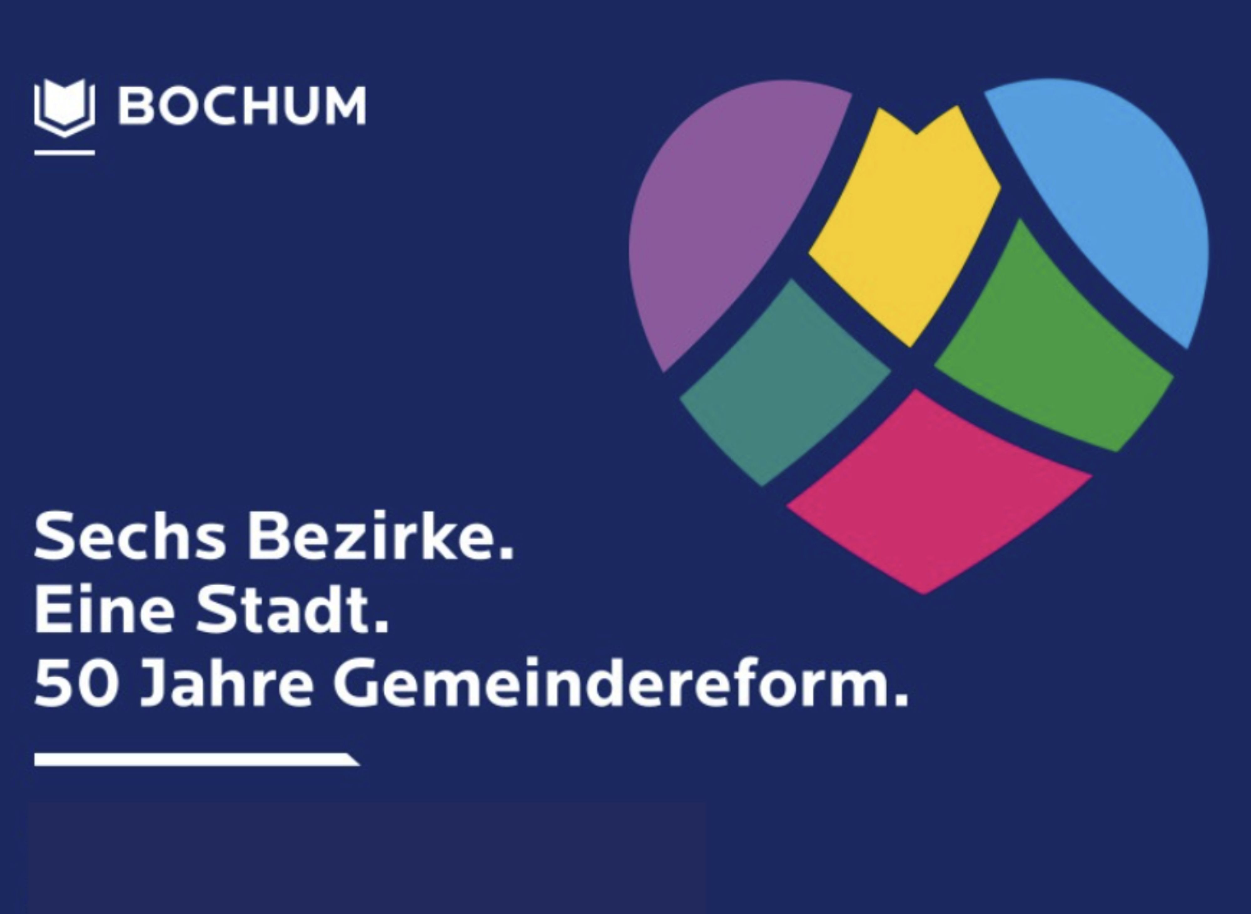 Die Veranstaltung âSechs Bezirke. Eine Stadt â 50 Jahre Gemeindereformâ in Bochum lĂ€dt BĂŒrgerinnen und BĂŒrger ein, die Entwicklungen der Stadt in den letzten fĂŒnf Jahrzehnten zu reflektieren, begleitet von einem Feierabendmarkt und informativen VortrĂ€gen. Bochum feiert: 50 Jahre Gemeindereform | Symbolbild